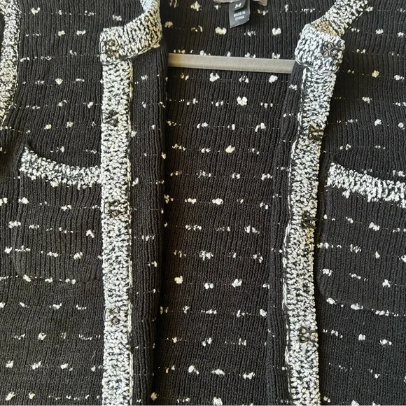 Neiman Marcus M Black White Open Cardigan Sweater - Picture 12 of 15